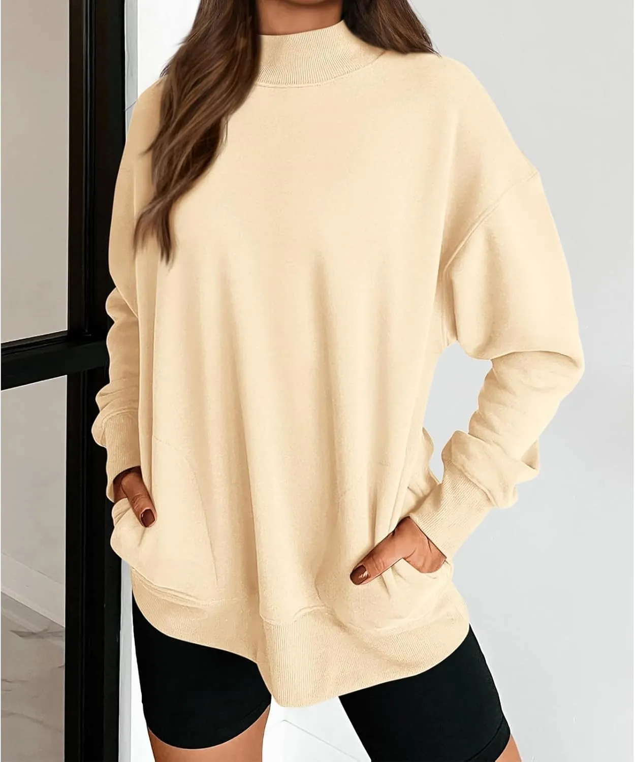 Womens Oversized Sweatshirt Turtleneck Long Sleeve Sweater Casual Loose Fit Pullover Fall Winter Clothes with Pocket