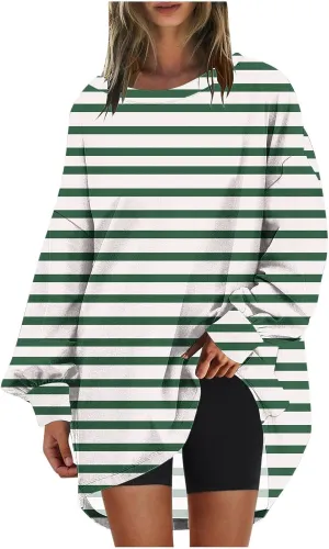Womens Oversized Sweatshirts Plus Size Long Sleeve Stripe Pullover Tops Casual Crewneck Shirts Fashion Fall Outfits 2024