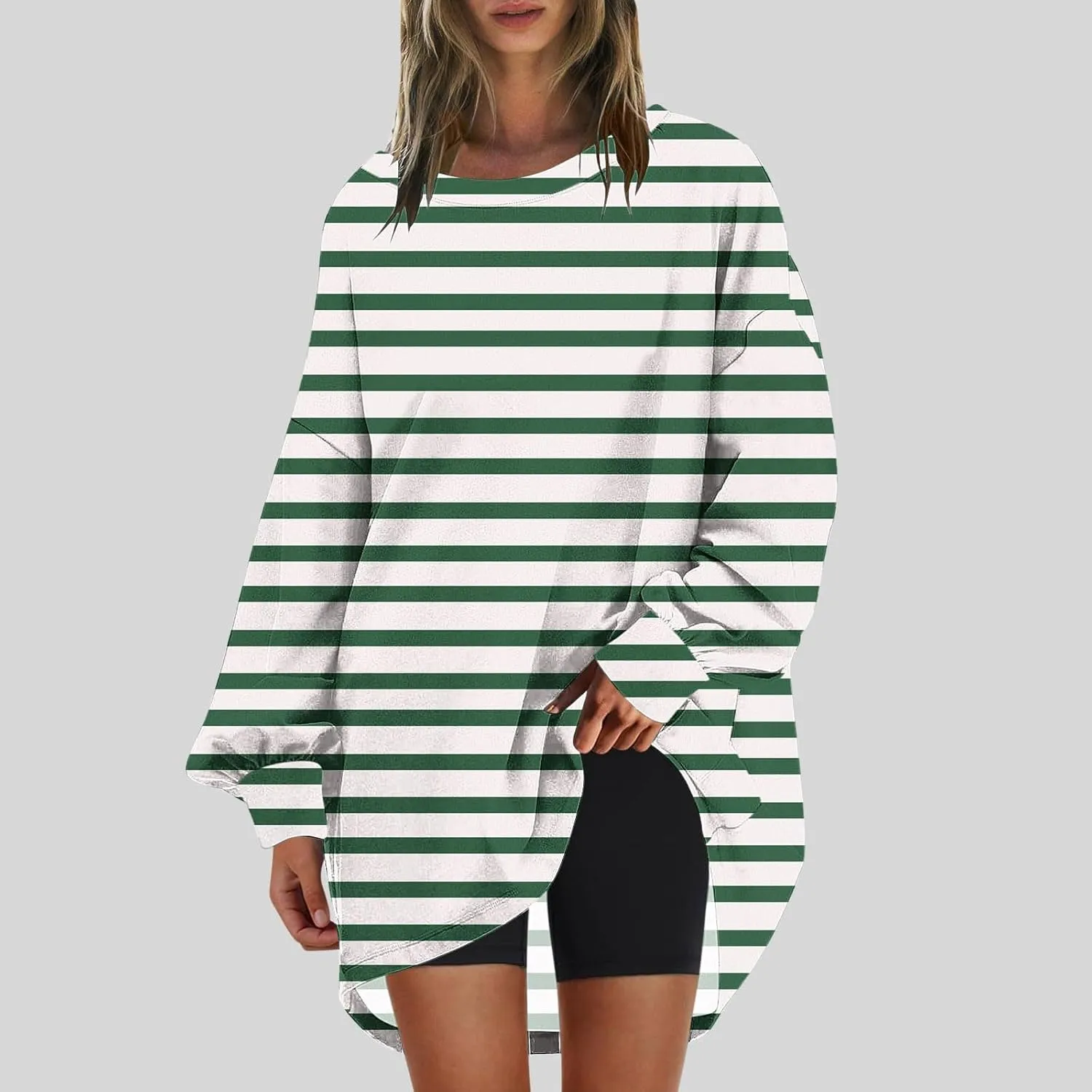 Womens Oversized Sweatshirts Plus Size Long Sleeve Stripe Pullover Tops Casual Crewneck Shirts Fashion Fall Outfits 2024