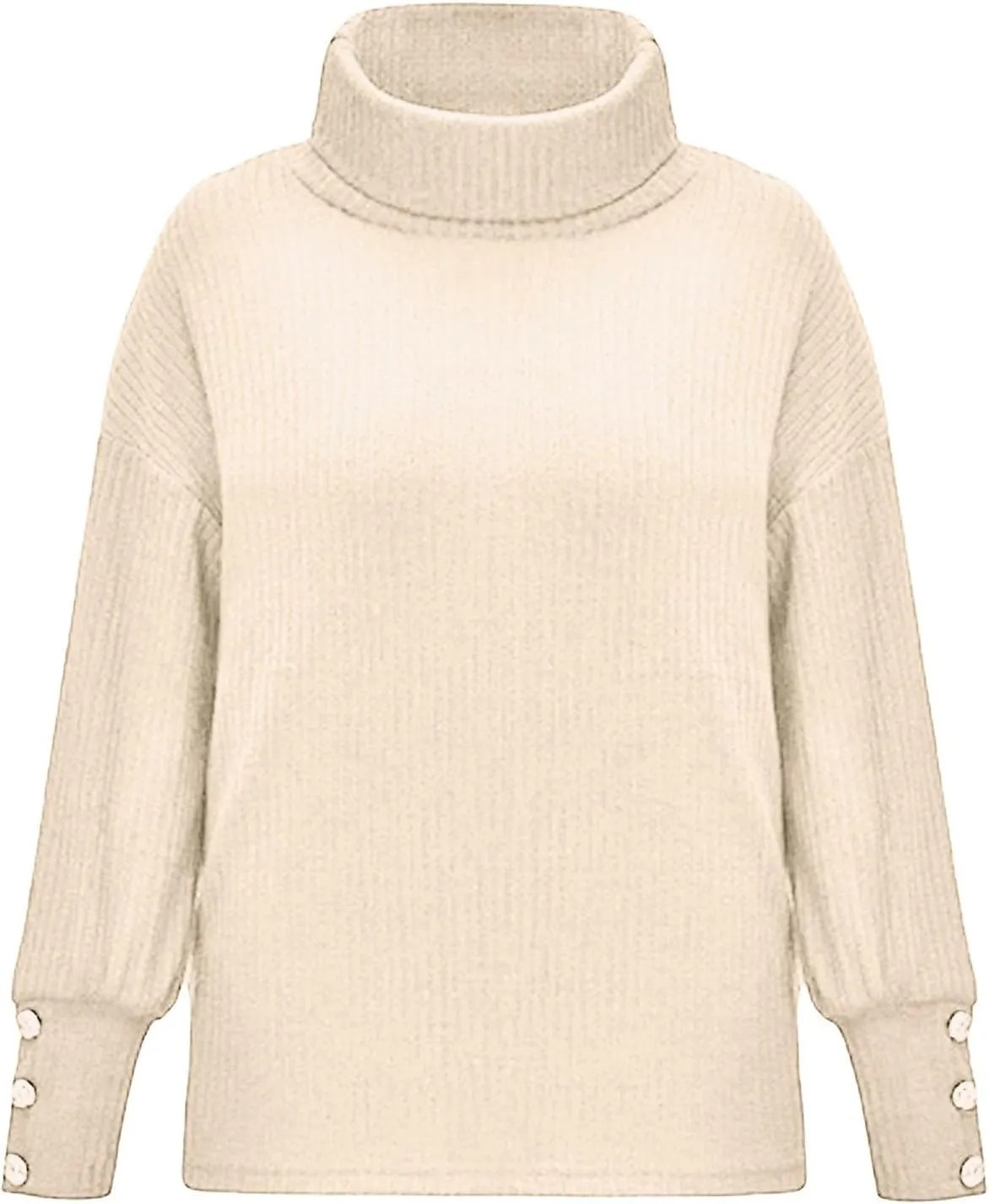 Women's Oversized Turtleneck Sweaters Fall 2024 Dressy Casual Ribbed Knit Button Long Sleeve Pullover Sweater