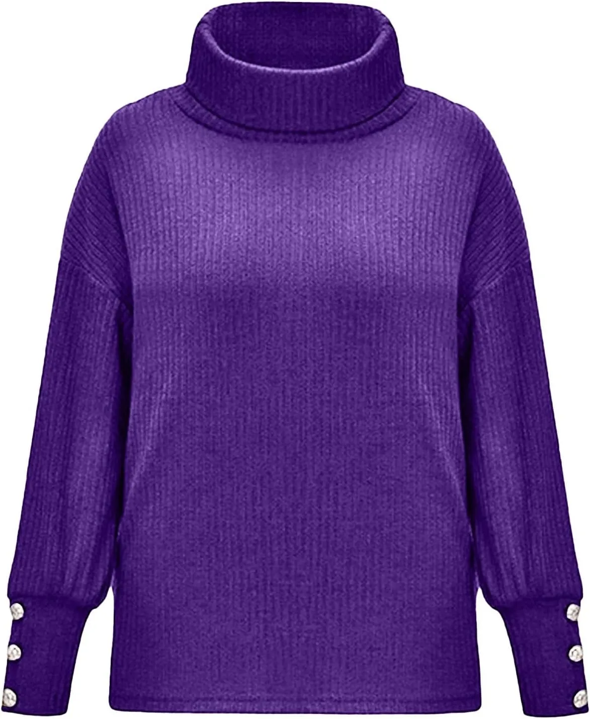 Women's Oversized Turtleneck Sweaters Fall 2024 Dressy Casual Ribbed Knit Button Long Sleeve Pullover Sweater