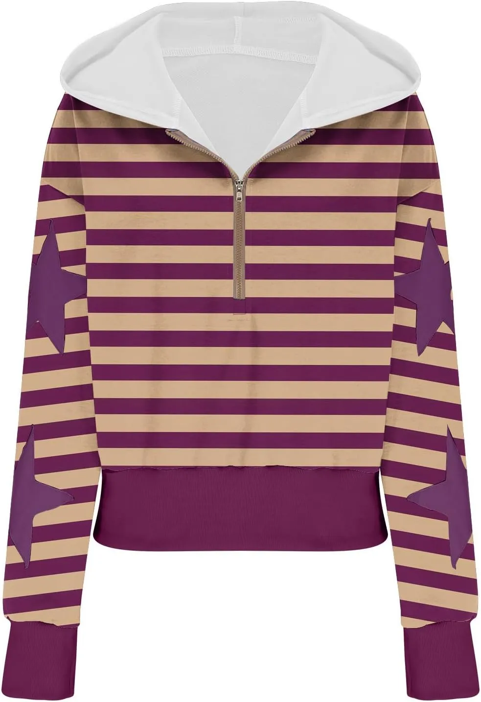 Women's Overszied Striped Sweatshirts Long Sleeve Half Zip Up Star Hoodies Winter Tops Y2K Fashion Cropped Clothes