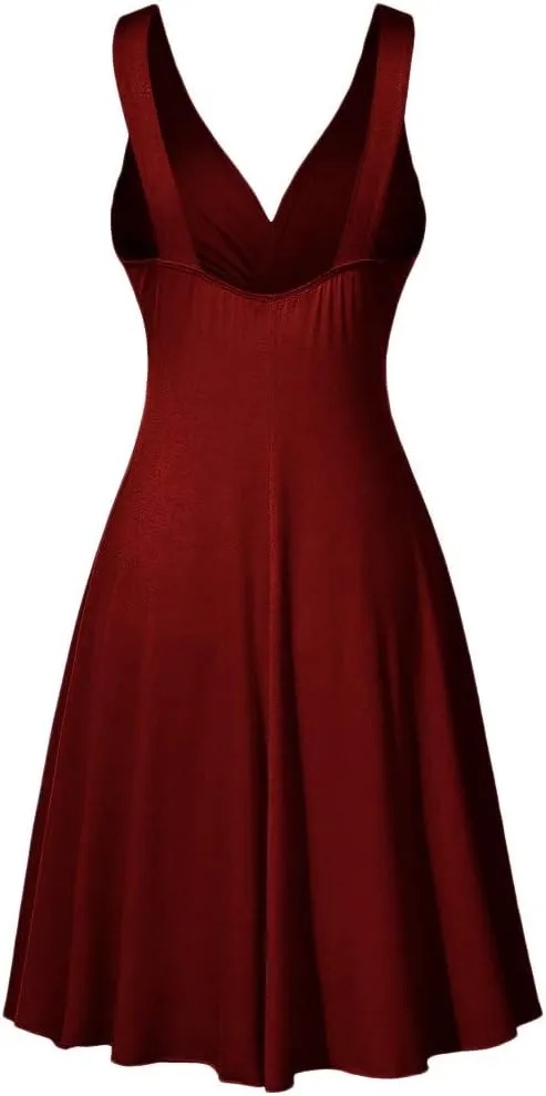 Womens Pleated Plus Strap Skirt Sundress Retro V Neck Slim Fit Vintage Dresses Pretty Garden Dresses for Women 2025