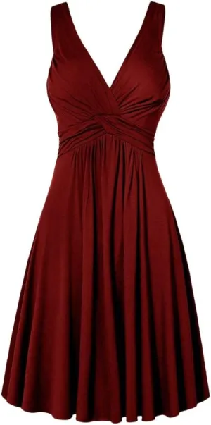 Womens Pleated Plus Strap Skirt Sundress Retro V Neck Slim Fit Vintage Dresses Pretty Garden Dresses for Women 2025