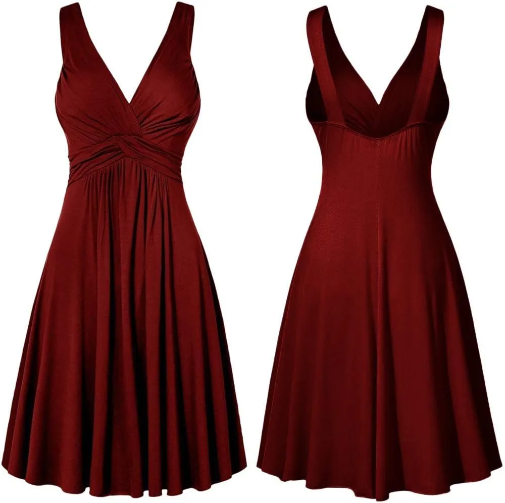 Womens Pleated Plus Strap Skirt Sundress Retro V Neck Slim Fit Vintage Dresses Pretty Garden Dresses for Women 2025