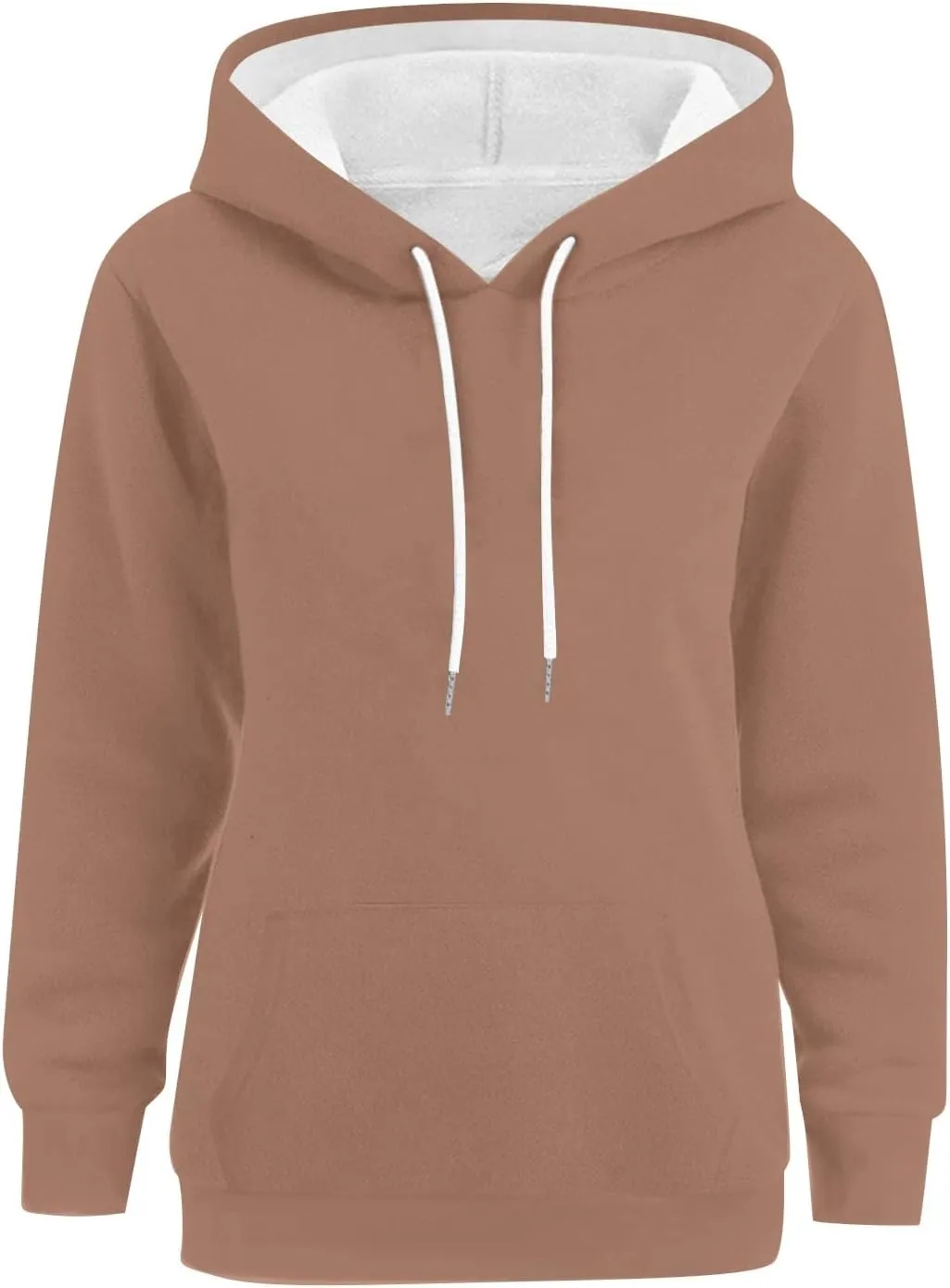 Women's Regular Fit Hoodie Solid Color Loose Drawstring Hooded Long Sleeve Pullover Tops Fall Warm Fleece Sweatshirts