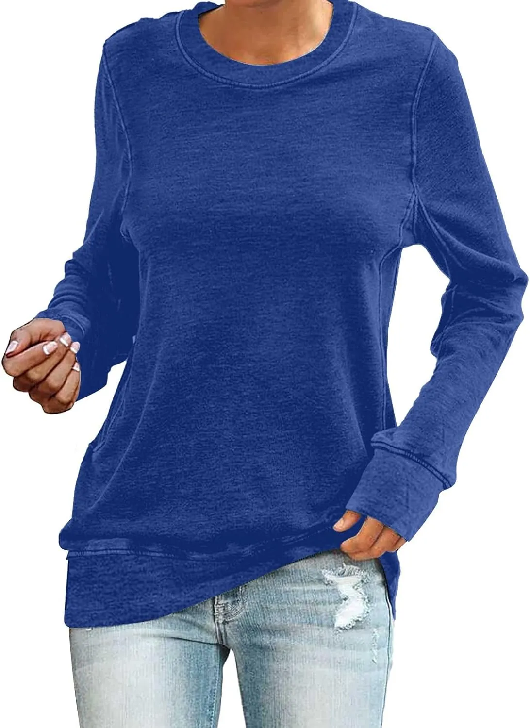 Women's Regular Fit Sweatshirts Fall Casual Loose Solid Color Long Sleeve Crewneck Tops Lightweight Workout Pullovers