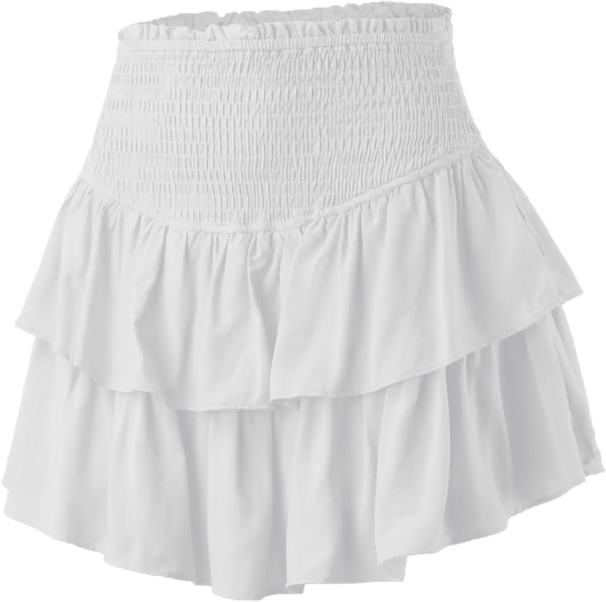 Women's Ruffle Tiered Mini Skirts Casual Smocked High Waisted Pleated Short Skirt Summer Flowy Lightweight Beach Skirt