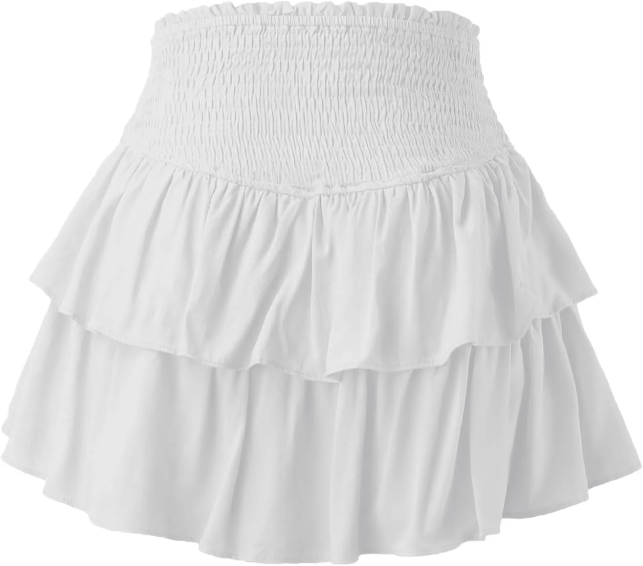 Women's Ruffle Tiered Mini Skirts Casual Smocked High Waisted Pleated Short Skirt Summer Flowy Lightweight Beach Skirt