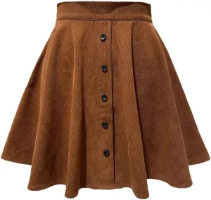 Women's Sexy Pleated Mini Skirts Women High Waist Single Breasting Casual A-Line Skirts