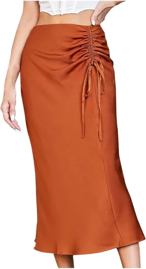 Womens Skirt 2024 Floral Print Hip-Wrapped Tight Skirts Sexy Ruched Solid Color Bodycon Skirt High Waisted Skirts