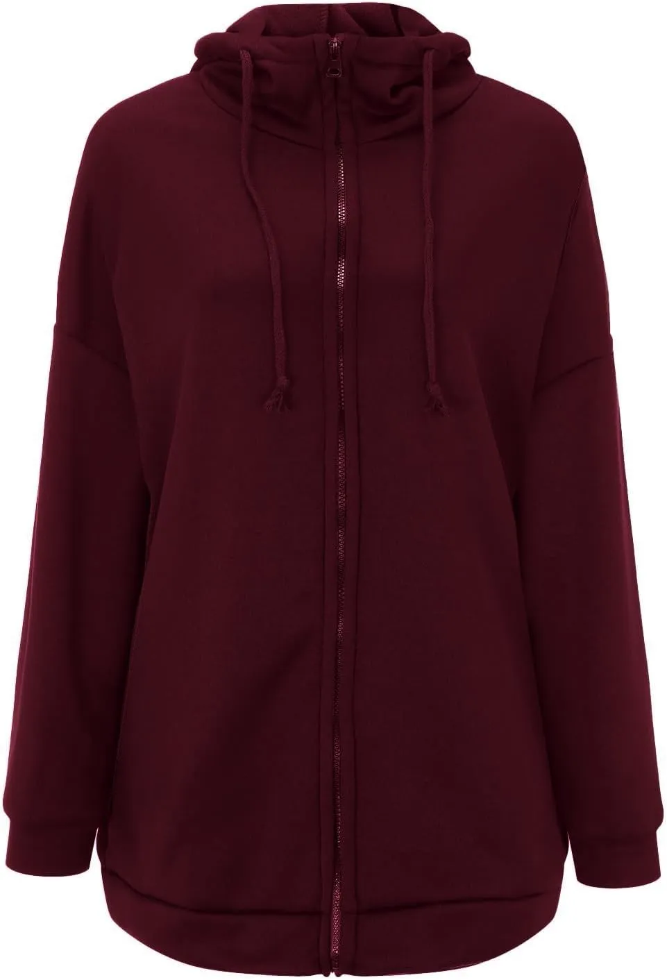 Womens Solid Color Street Style Hooded Long Zipper Sweatshirt With Fleece All Sweatshirt
