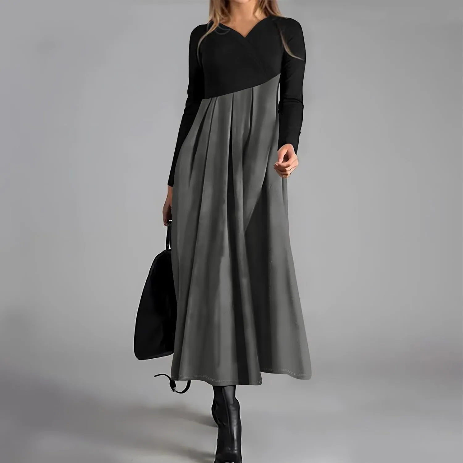 Womens Spring Dresses 2025 V Neck Long Sleeve Midi Vacation Cute Modest Ladies Cruise Holiday Dress