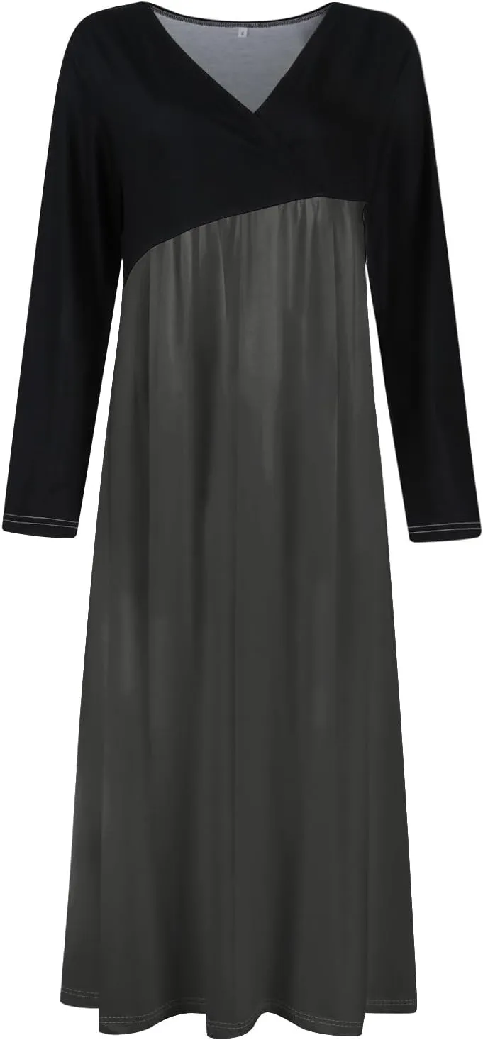 Womens Spring Dresses 2025 V Neck Long Sleeve Midi Vacation Cute Modest Ladies Cruise Holiday Dress