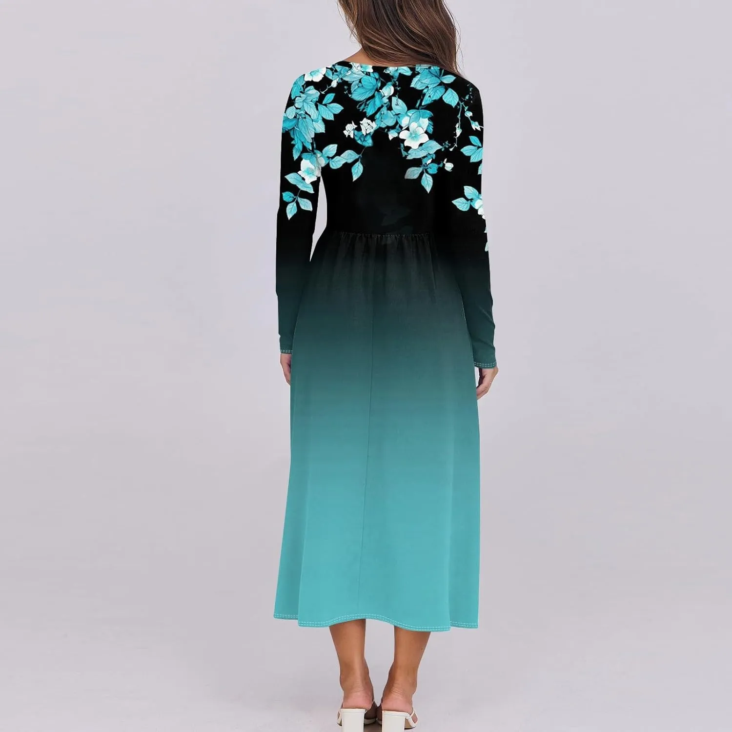Womens Spring Fashion 2025 Dress Long Sleeve O Neck Midi Elegant Tea Length Summer Trendy Fitted Dressy Dress