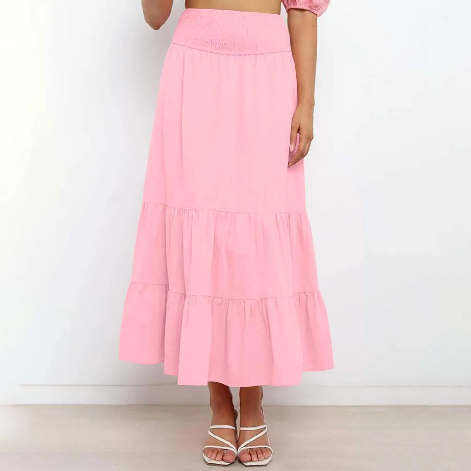 Women's Summer Bohemian Maxi Skirt High Waist Flowy A-Line Skirt for Women 2025