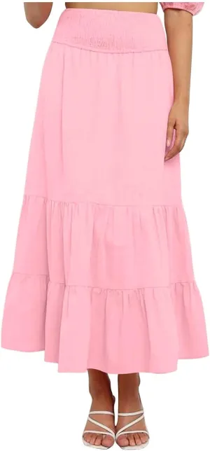 Women's Summer Bohemian Maxi Skirt High Waist Flowy A-Line Skirt for Women 2025