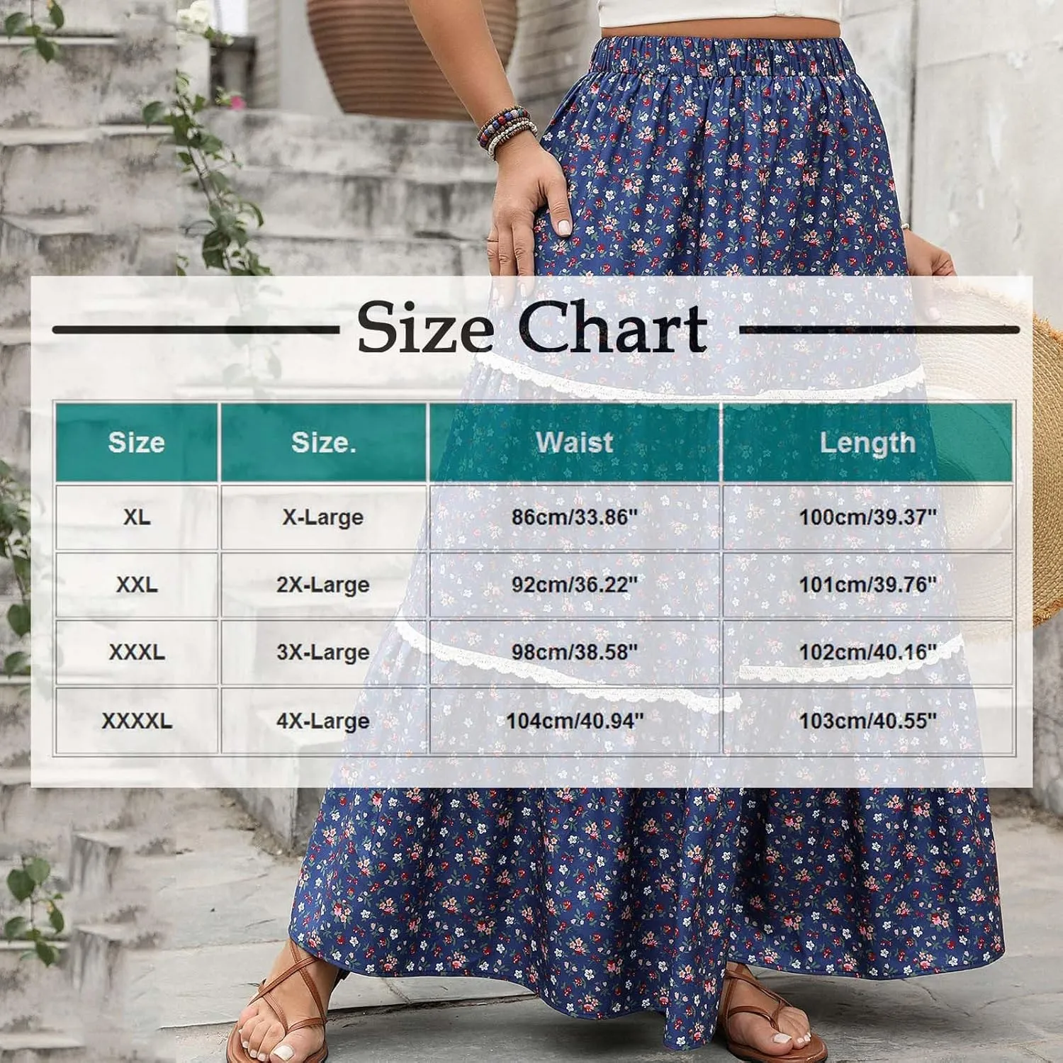 Women's Summer Boho Floral Maxi Skirts Casual Flowy Tiered A-Line High Elastic Waist Long Skirt