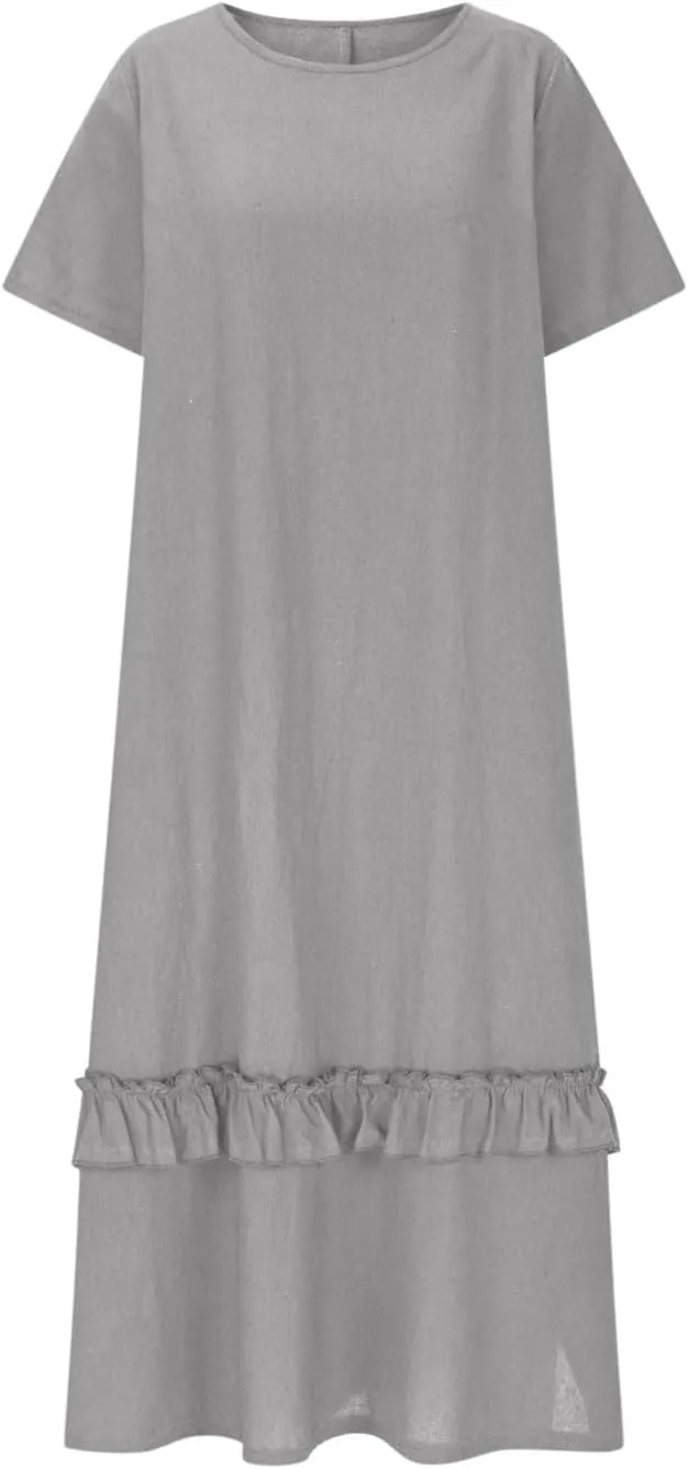 Women's Summer Casual Loose Short Sleeve Long T Shirt Dress Split Maxi Beach Sundress Travel Vacation Dresses Outfits