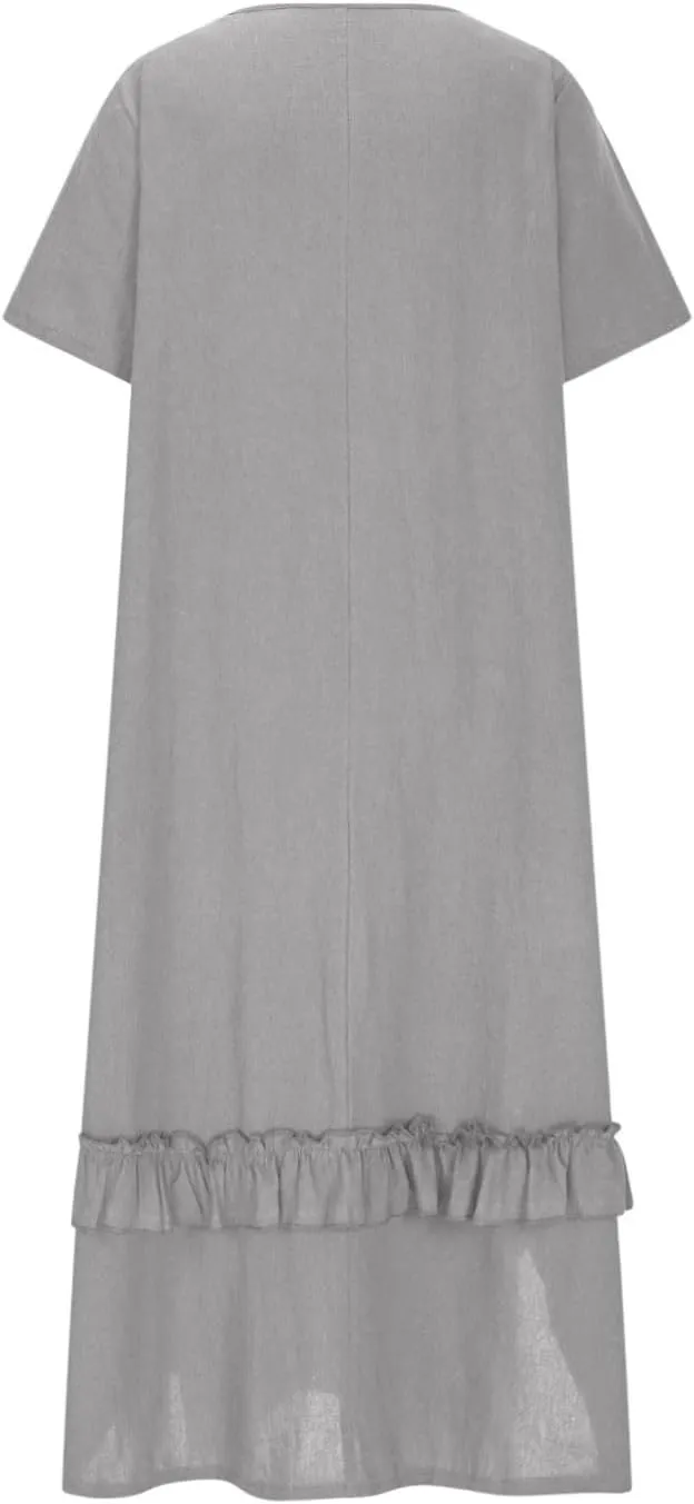 Women's Summer Casual Loose Short Sleeve Long T Shirt Dress Split Maxi Beach Sundress Travel Vacation Dresses Outfits