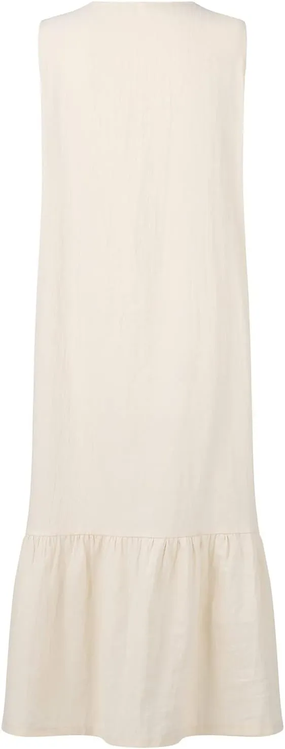 Women's Summer Cotton Linen Long Dress Sleeveless V Neck Button Down Tank Dresses Plus Size Loose Flowy Dress Pockets