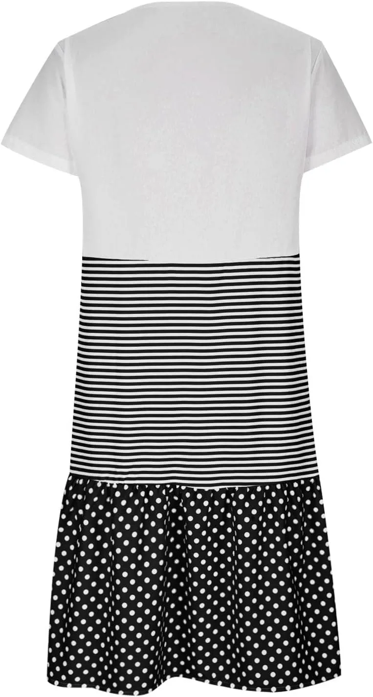 Womens Summer Dress 2025 Casual Short Sleeve Crew Neck Mini Dresses Lightweight Plus Size Peplum Boho Beach Dress