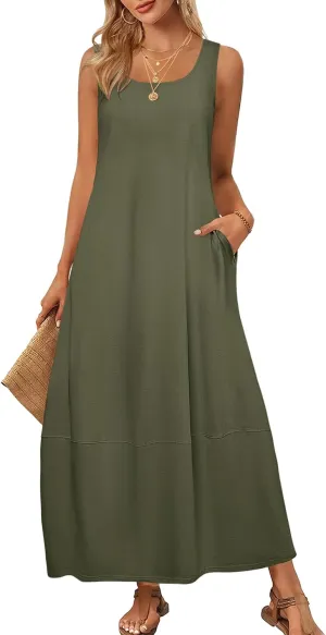 Womens Summer Dress Square Neck Pleated Swing Casual Maxi Dresses Sexy Sleeveless Long Dress Beach Party Dresses 2025
