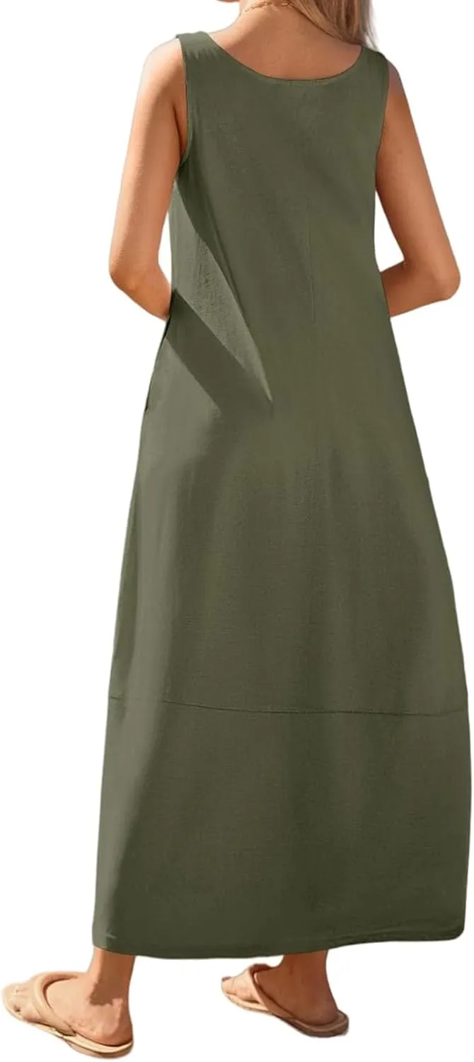 Womens Summer Dress Square Neck Pleated Swing Casual Maxi Dresses Sexy Sleeveless Long Dress Beach Party Dresses 2025