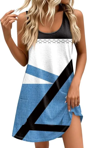 Women's Summer Dresses 2025 Beach Casual Sleeveless Floral Print Tank Dress V Neck Loose Sundress with Pocket S-3XL