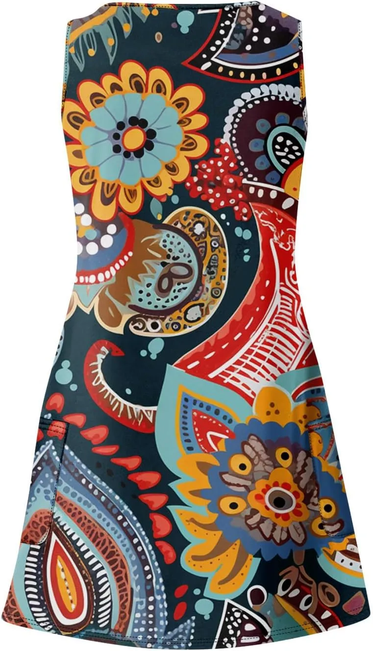Womens Summer Dresses Printed Sleeveless Dress with Pocket Vacation Casual Swimsuit Coverup 2025 Beach Sundress