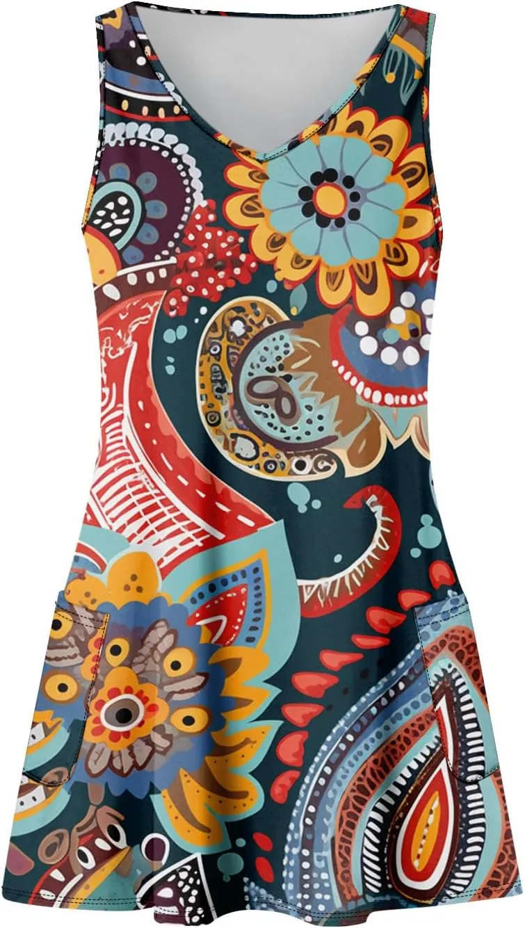 Womens Summer Dresses Printed Sleeveless Dress with Pocket Vacation Casual Swimsuit Coverup 2025 Beach Sundress