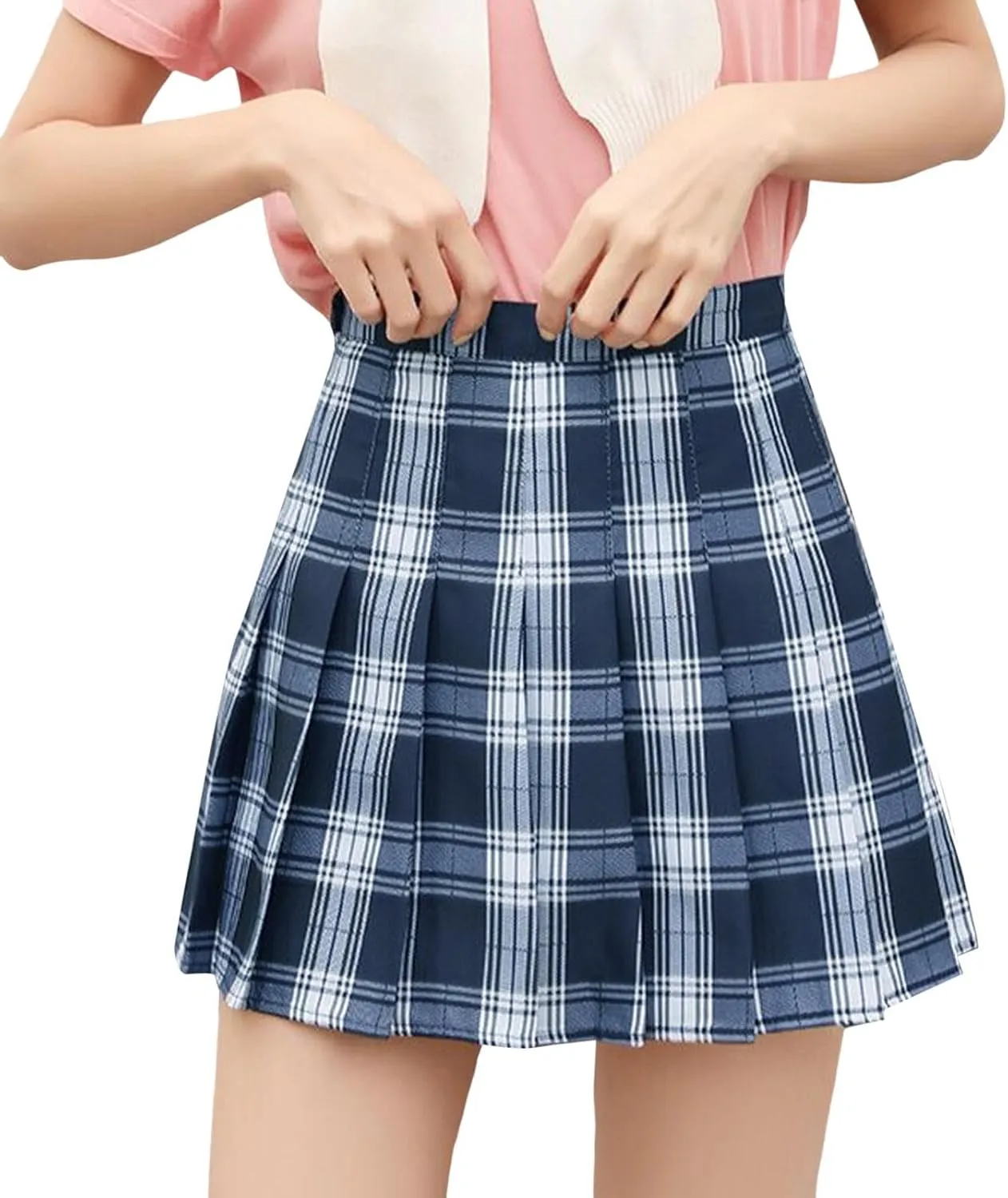 Womens Summer Skirts High Waist Trendy Plaid Pleated Y2K A-Line Uniform Cheer Mini Skirts for Girls 2025 Streetwear