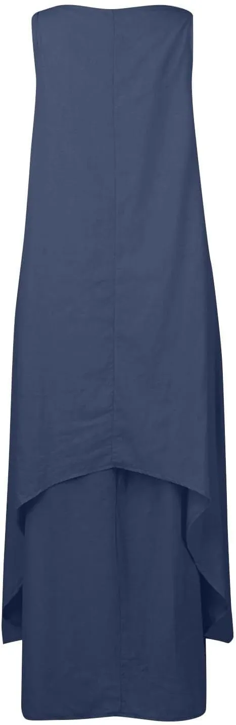 Womens Summer Sleeveless Maxi Dress Cotton Linen Buttons Long Dresses Loose Elegant Flowy Comfy Dresses with Pockets