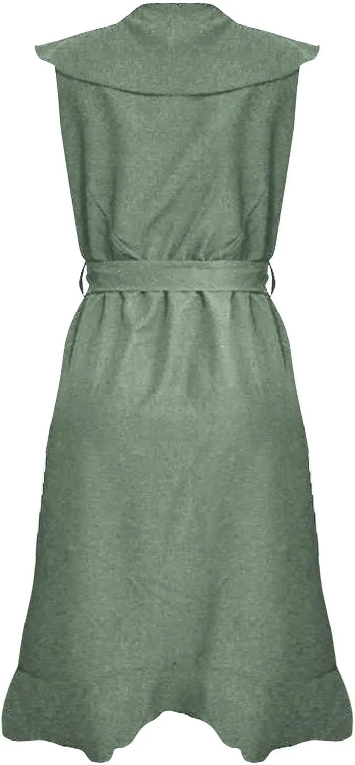 Womens Summer Wrap V Neck Split Party Dress Ruffle Short Sleeve Midi Dress with Belt