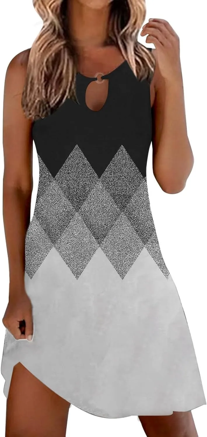 Womens Sundresd Sun Dresses for Women 2025 Vacation Beach Casual Summer Sundresses Sleeveless Tank Short Boho Dress