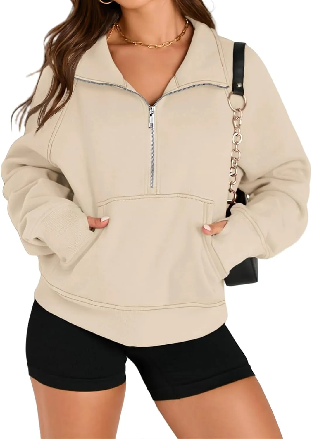 Womens Sweatshirt Half Zip Pullover Fleece Hoodie Quarter Zipper Cropped Sweatshirt Fall Outfits Clothes Thumb Hole