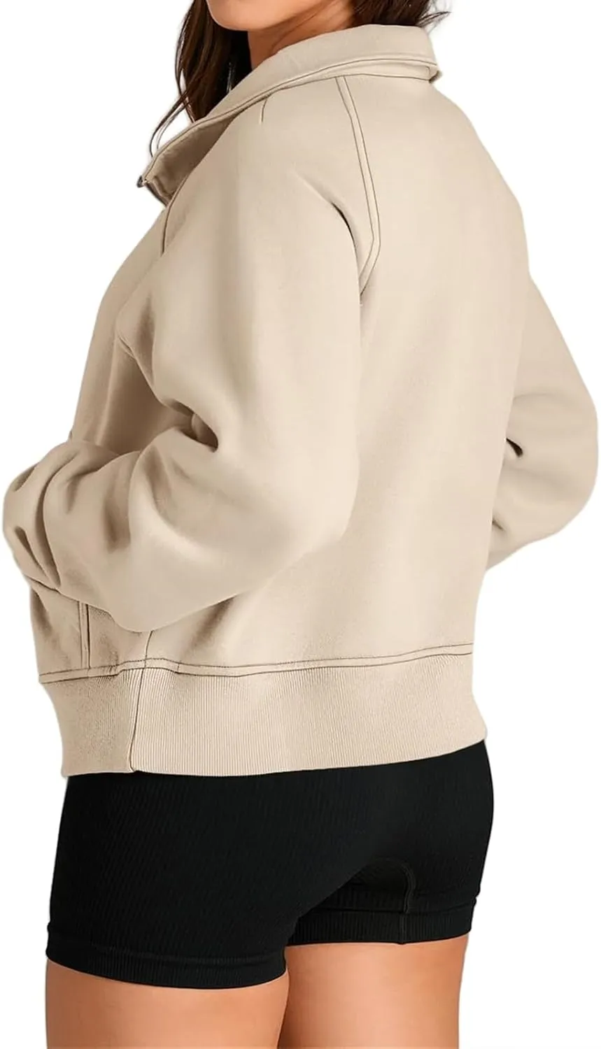 Womens Sweatshirt Half Zip Pullover Fleece Hoodie Quarter Zipper Cropped Sweatshirt Fall Outfits Clothes Thumb Hole
