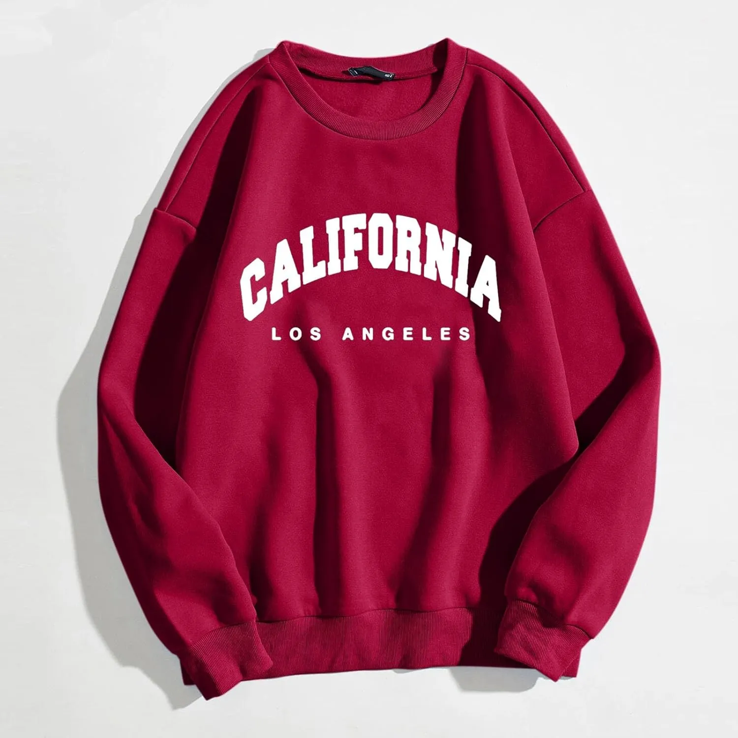 Womens Sweatshirts No Hood California Letter Print Long Sleeve Round Neck Pullover Warm Fleece Pullover Fall Winter 2023
