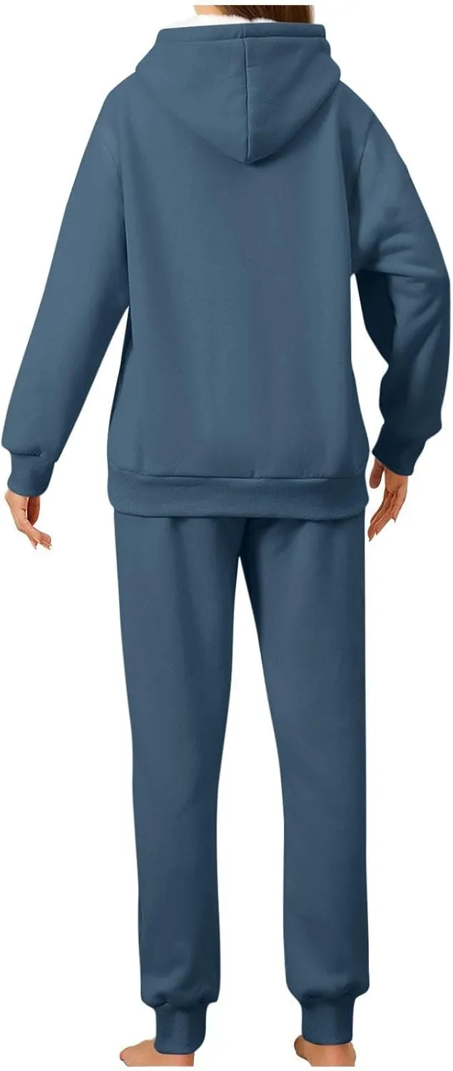 Womens Sweatsuits 2 Piece Set Winter Fleece Sherpa Lined Hoodie Sweatshirt and Long Pants Tracksuit Casual Warm Sets