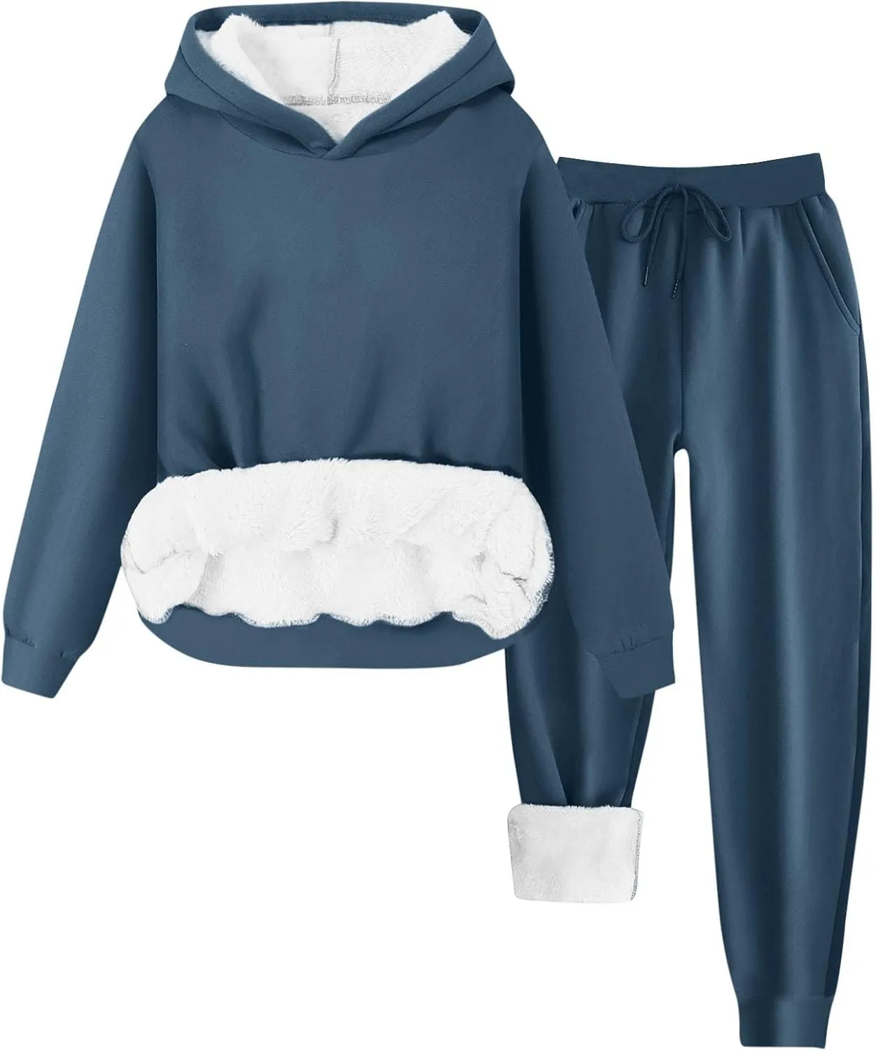 Womens Sweatsuits 2 Piece Set Winter Fleece Sherpa Lined Hoodie Sweatshirt and Long Pants Tracksuit Casual Warm Sets
