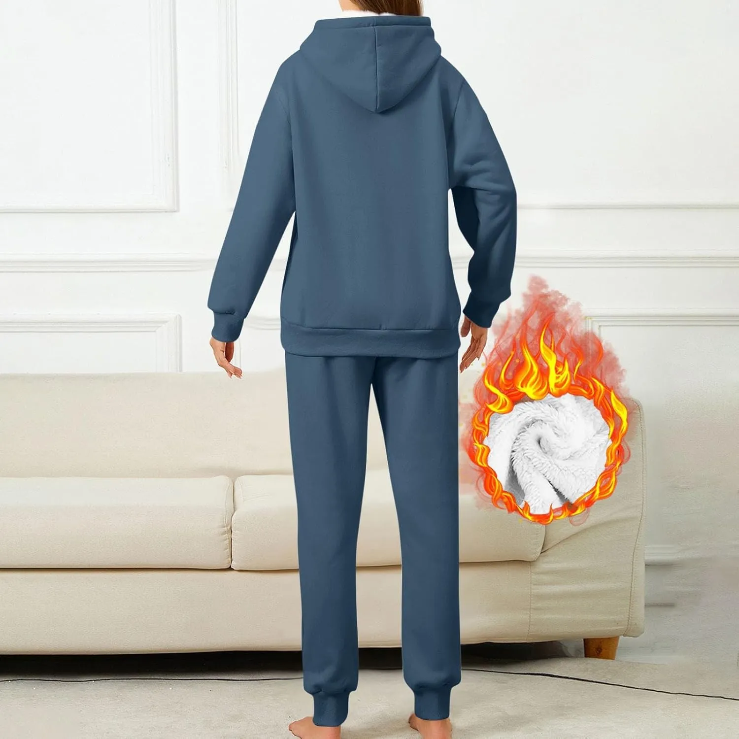 Womens Sweatsuits 2 Piece Set Winter Fleece Sherpa Lined Hoodie Sweatshirt and Long Pants Tracksuit Casual Warm Sets