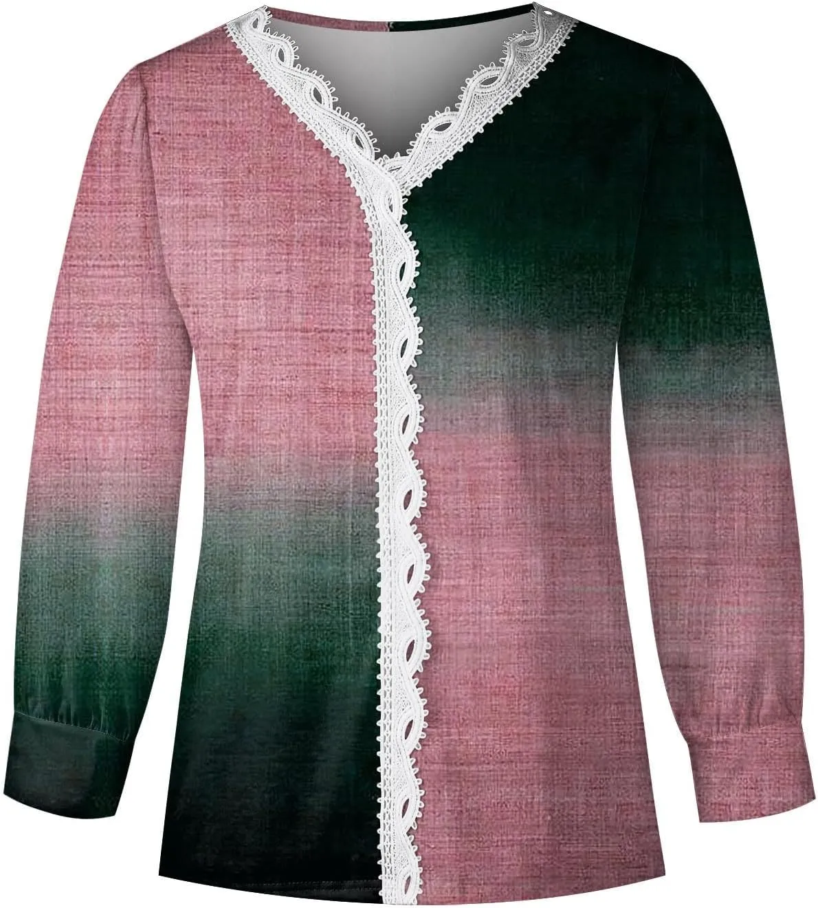 Womens Tops 2023 Casual Lace Button Down Open Front Cardigan Patchwork Color Long Sleeve V Neck Sweatshirt For Women