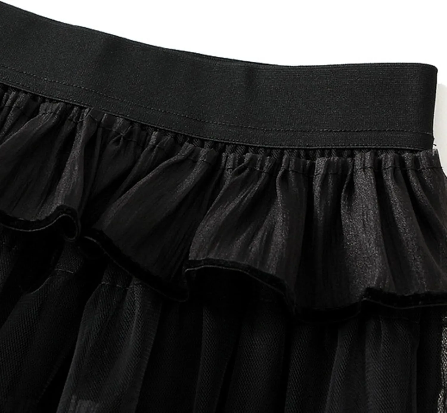 Women's Tulle Skirt Fairy Elastic Waist Layered A-Line Midi Ruffle Mesh Skirt Long Skirt