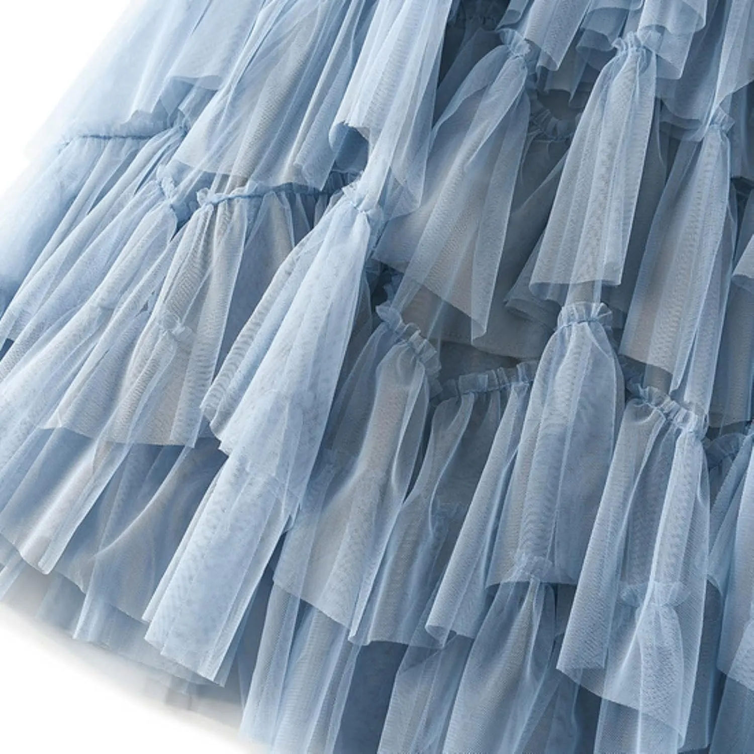 Women's Tulle Skirt Fairy Elastic Waist Layered A-Line Midi Ruffle Mesh Skirt Long Skirt