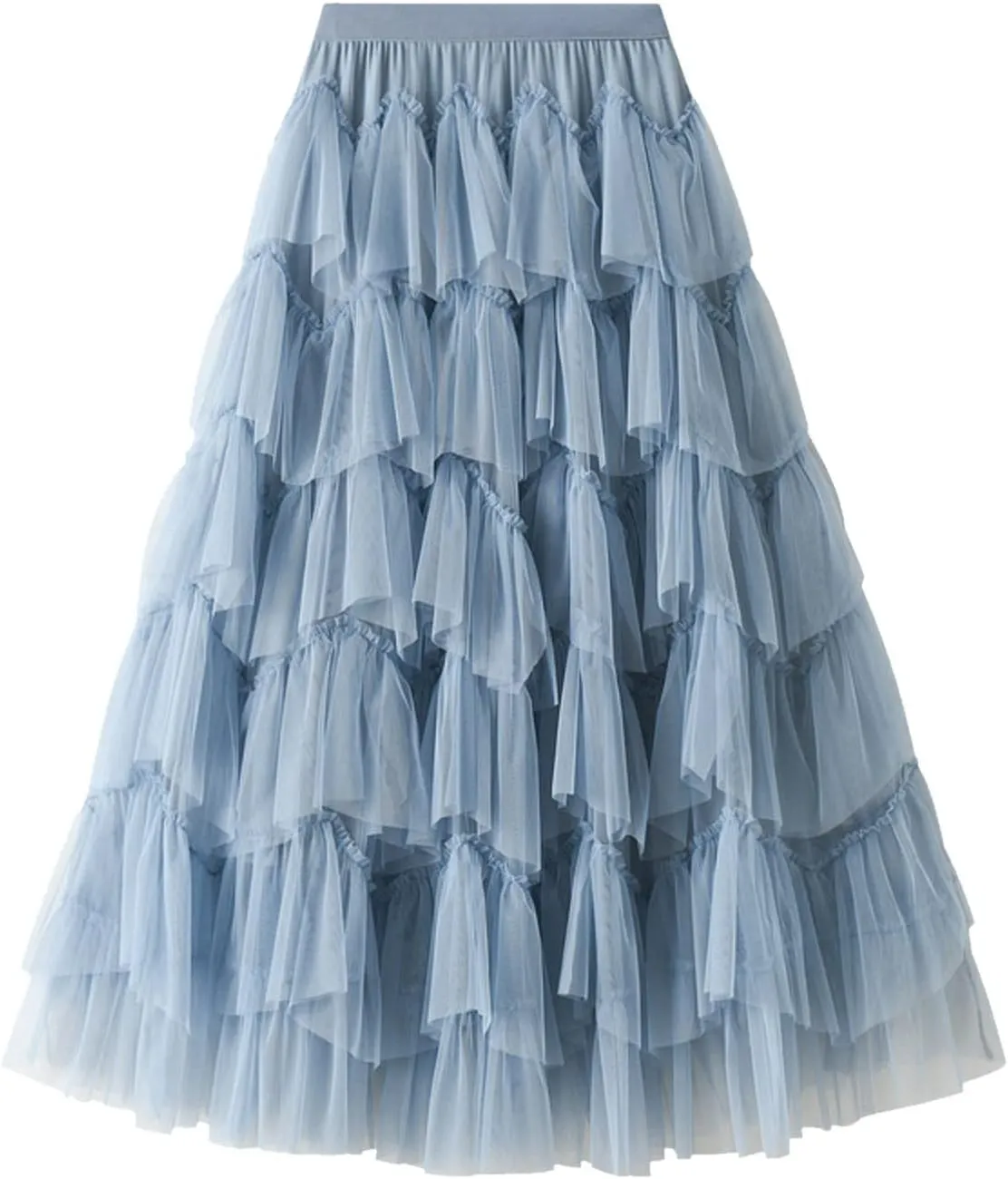 Women's Tulle Skirt Fairy Elastic Waist Layered A-Line Midi Ruffle Mesh Skirt Long Skirt