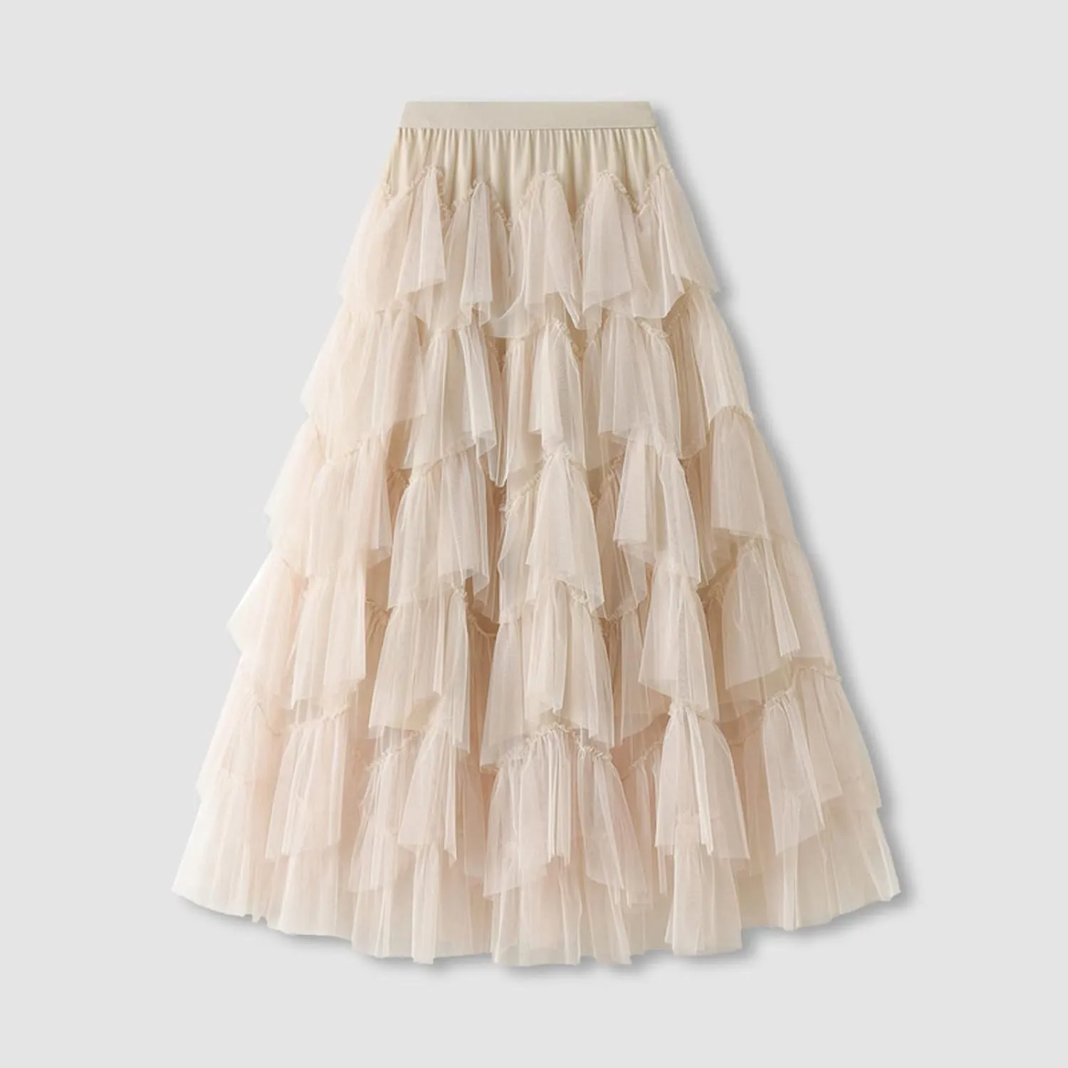 Women's Tulle Skirt Fairy Elastic Waist Layered A-Line Midi Ruffle Mesh Skirt Long Skirt