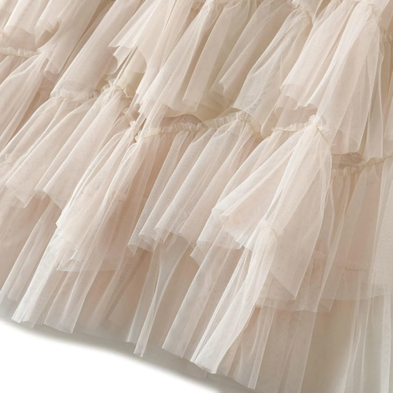 Women's Tulle Skirt Fairy Elastic Waist Layered A-Line Midi Ruffle Mesh Skirt Long Skirt