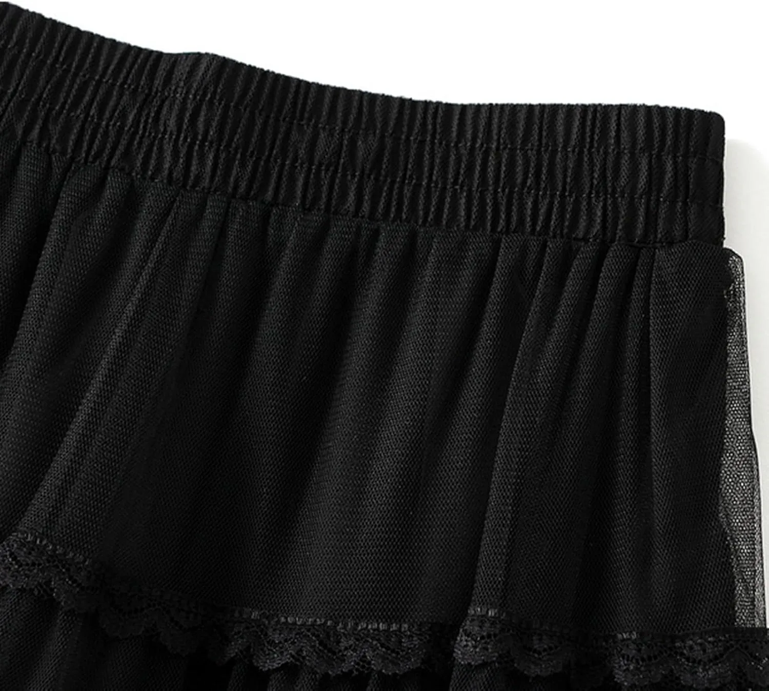 Women's Tulle Skirt Fairy Elastic Waist Layered A-Line Midi Ruffle Mesh Skirt Long Skirt