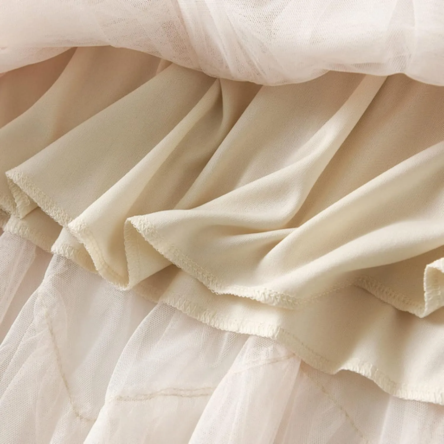 Women's Tulle Skirt Fairy Elastic Waist Layered A-Line Midi Ruffle Mesh Skirt Long Skirt