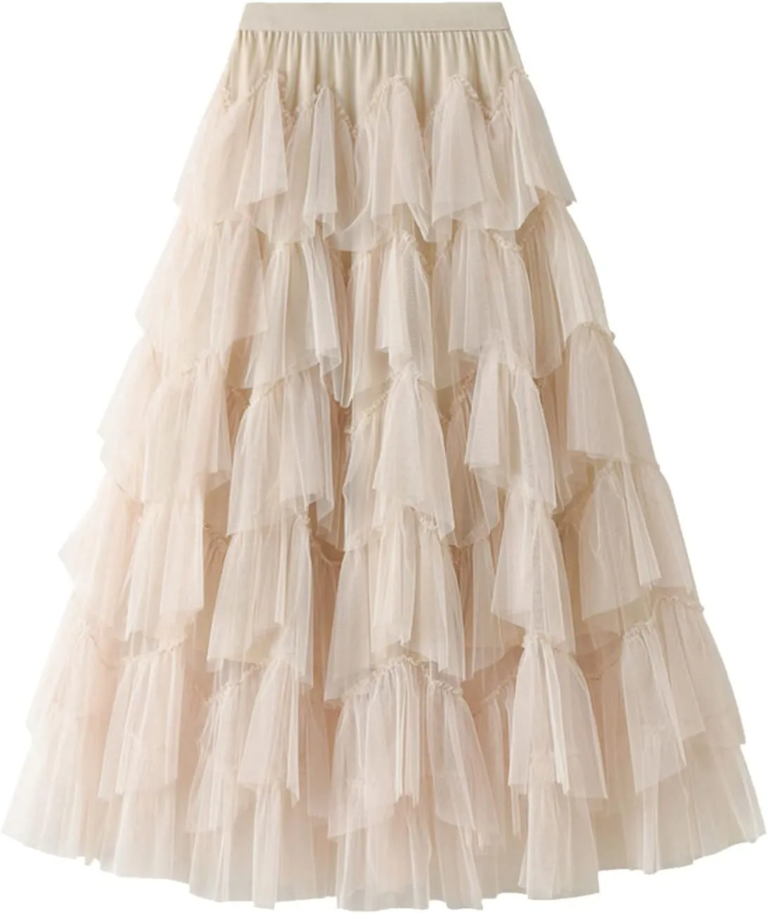Women's Tulle Skirt Fairy Elastic Waist Layered A-Line Midi Ruffle Mesh Skirt Long Skirt
